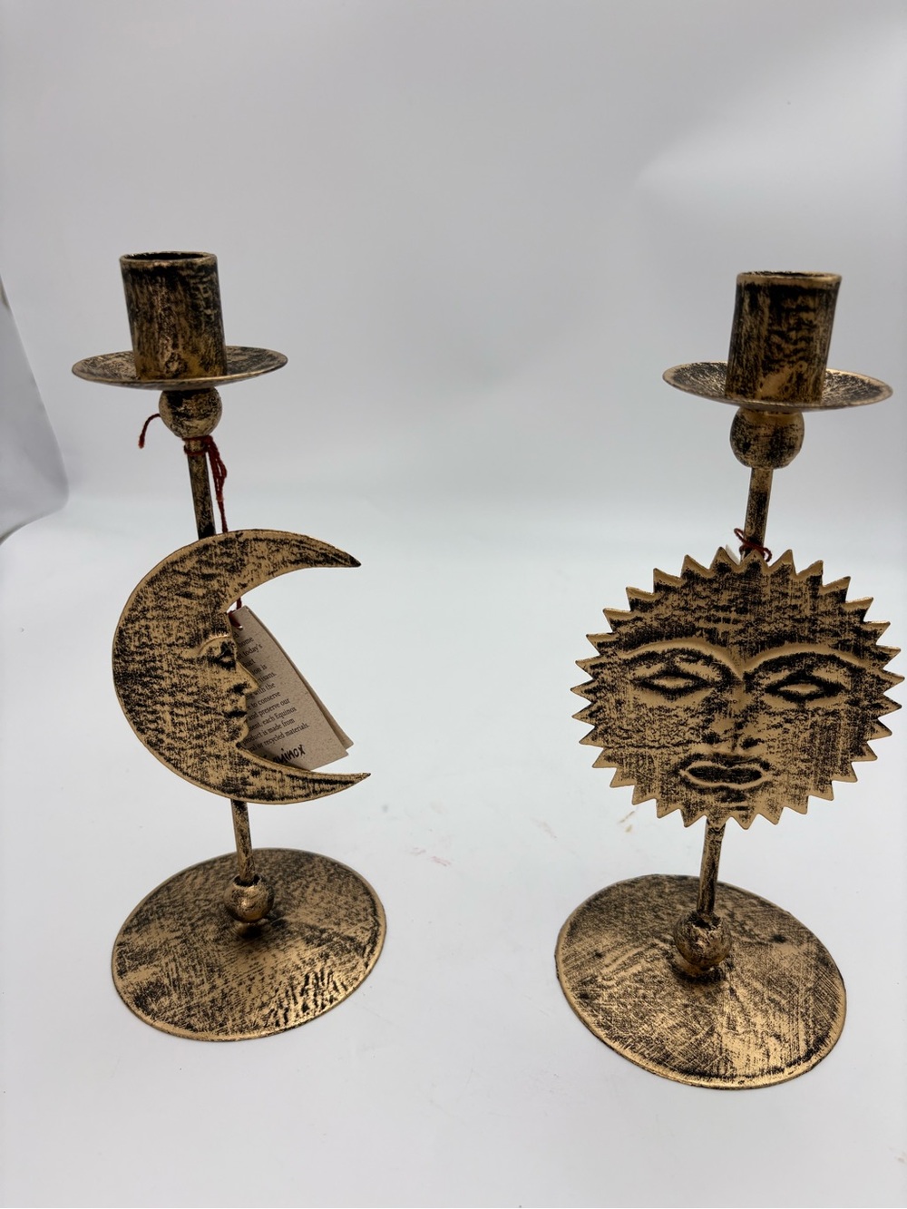 NWT Decorative Sun & Moon Metal Candle Holders - Gold Finish